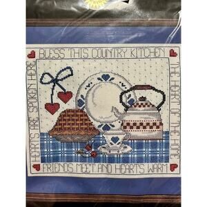 Vintage NOS New Janlynn Country Kitchens Counted Cross Stitch Kit Pie Teapot